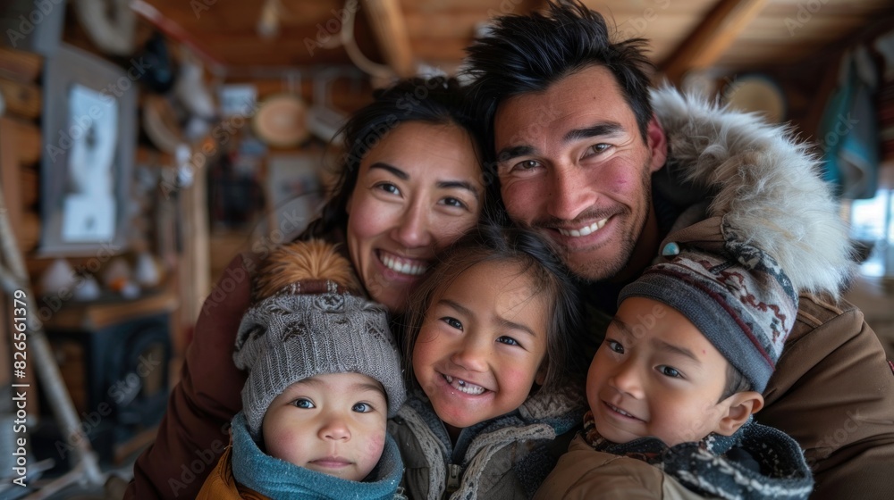 Family selfie room with smiling parents and kids Family selfie room with smiling parents and kids