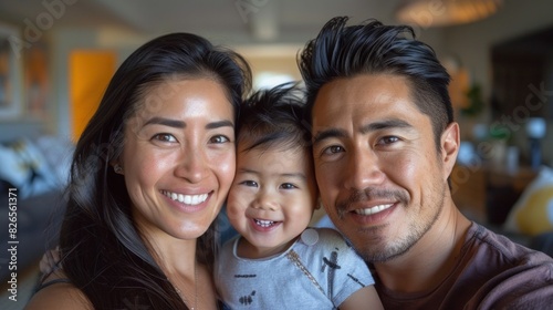 Family selfie in room showing happy moments together