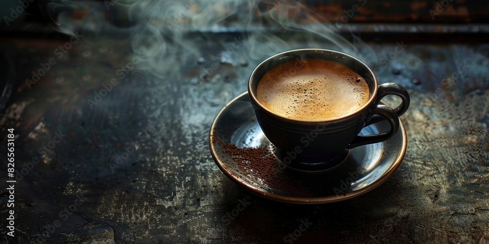 Steaming Cup of Coffee on Rustic Background Steaming Cup of Coffee on Rustic Background