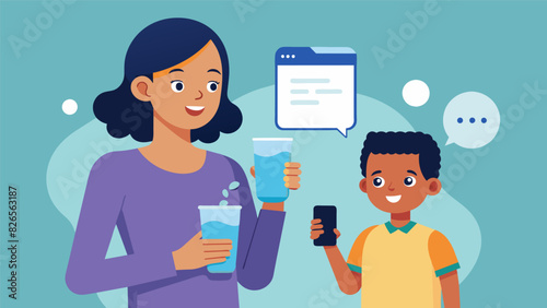 A parent uses the voice messaging feature on their smarch to send a quick reminder to their child to drink water and stay hydrated.. Vector illustration