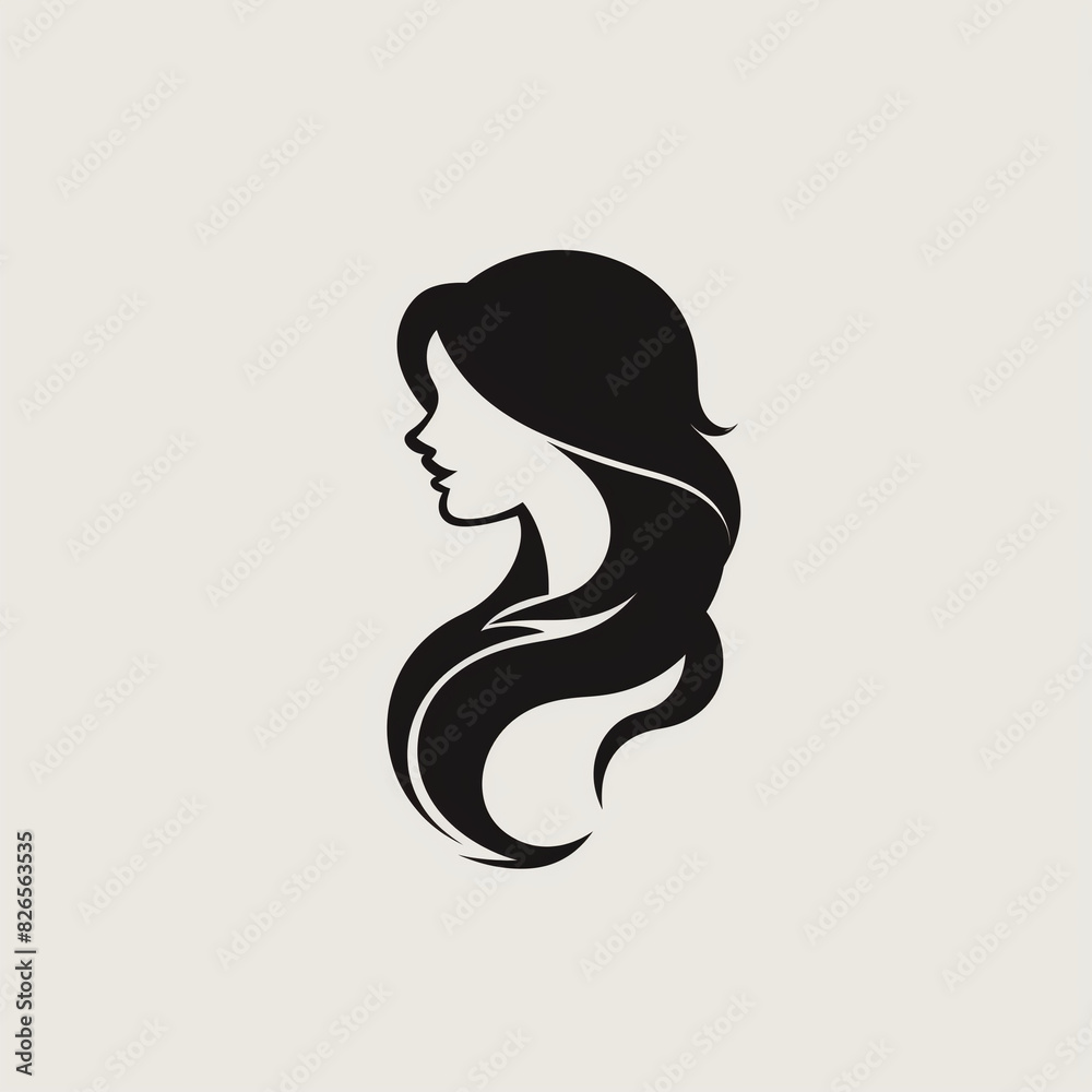 A clean and elegant minimalist logo featuring the silhouette of a woman with flowing hair, perfect for beauty and fashion branding A clean and elegant minimalist logo featuring the silhouette of a woman with flowing hair, perfect for beauty and fashion branding