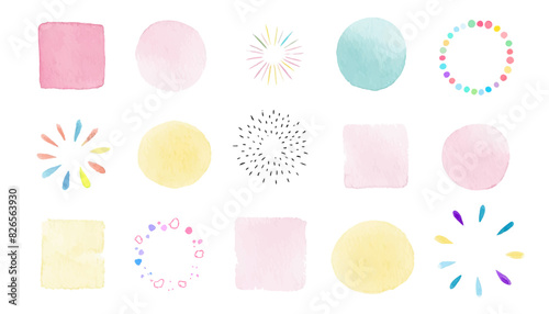 水彩で描かれたシンプルな模様のあしらい素材セット