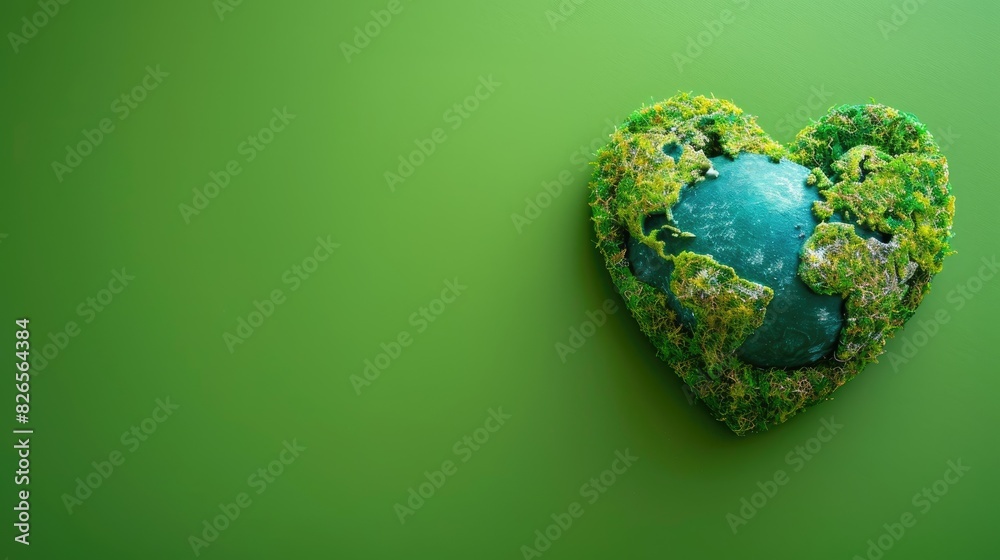 A heart-shaped planet on a green background. Earth Day, the concept of ecology and environmental protection, a large space for text. A heart-shaped planet on a green background. Earth Day, the concept of ecology and environmental protection, a large space for text.