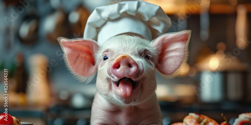 Cute Piglet Chef in Kitchen photo
