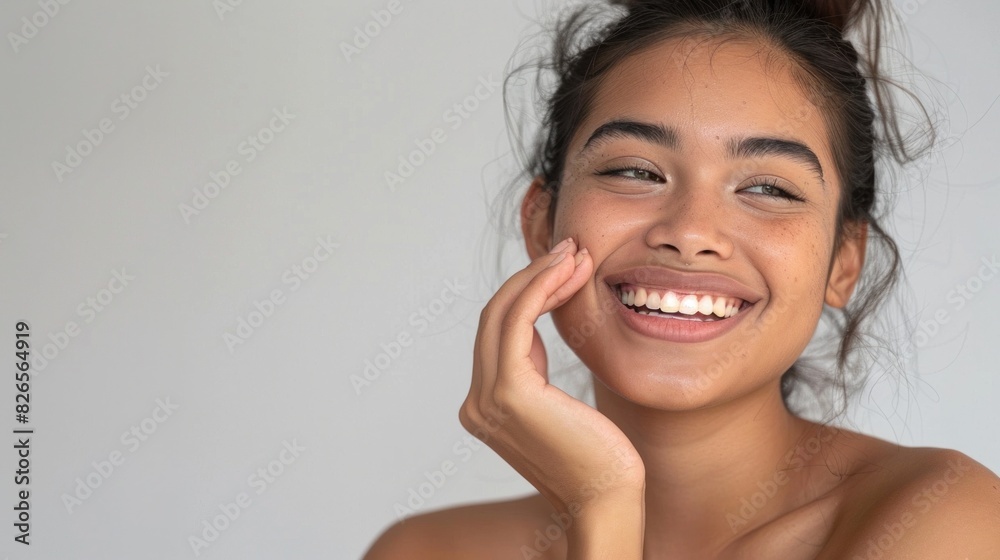 Woman Smiling with Hand on Face