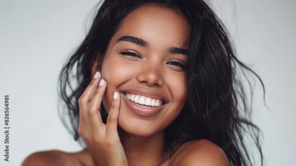 Woman smiling with natural makeup close-up portrait Woman smiling with natural makeup close-up portrait
