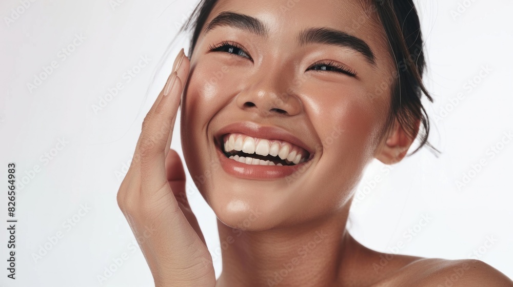 Woman smiling with clear skin and bright teeth, close-up Woman smiling with clear skin and bright teeth, close-up