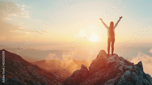 Self Esteem: Woman Celebrating at Mountain Summit