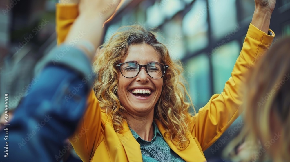 Celebrating Success: Cheerful Team Leader High-Fiving Colleagues After Successful Project Completion Celebrating Success: Cheerful Team Leader High-Fiving Colleagues After Successful Project Completion