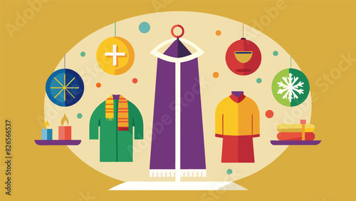 A rotating display of seasonal decorations and vestments highlighting the importance of liturgical seasons and celebrations in the churchs heritage.. Vector illustration