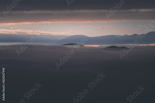 Over the Clouds at Hohe Wand in Austria, Scenic and Dramatic Sunset Landscape in Lower Austria