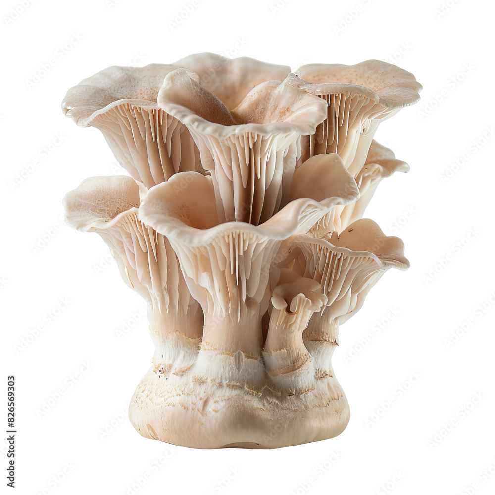 Close-Up of Pink Oyster Mushrooms Cluster on White Background Close-Up of Pink Oyster Mushrooms Cluster on White Background