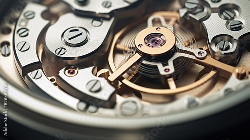 Close-up of a mechanical gears in swiss watch.