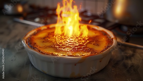 Creme brulee with fire on top photo