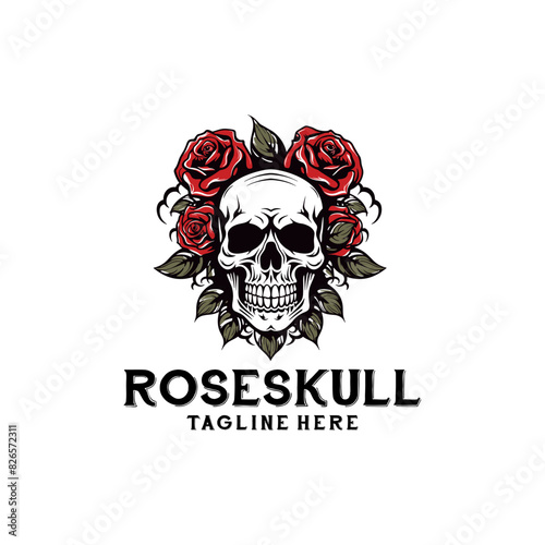 Rose skull logo vector illustration