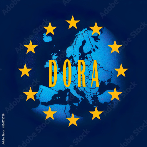 Illustraion saying DORA which is the Digital Operational Resilience Act of the EU to put a uniform regulation for managing risks in IT-systems of financial markets.