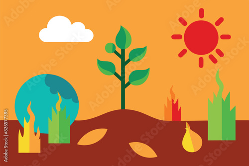 This image visually conveys important environmental issues such as global warming and deforestation