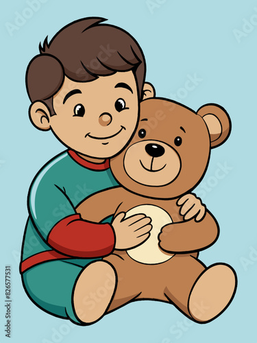 A heartwarming image of a teddy bear cuddling with a child
