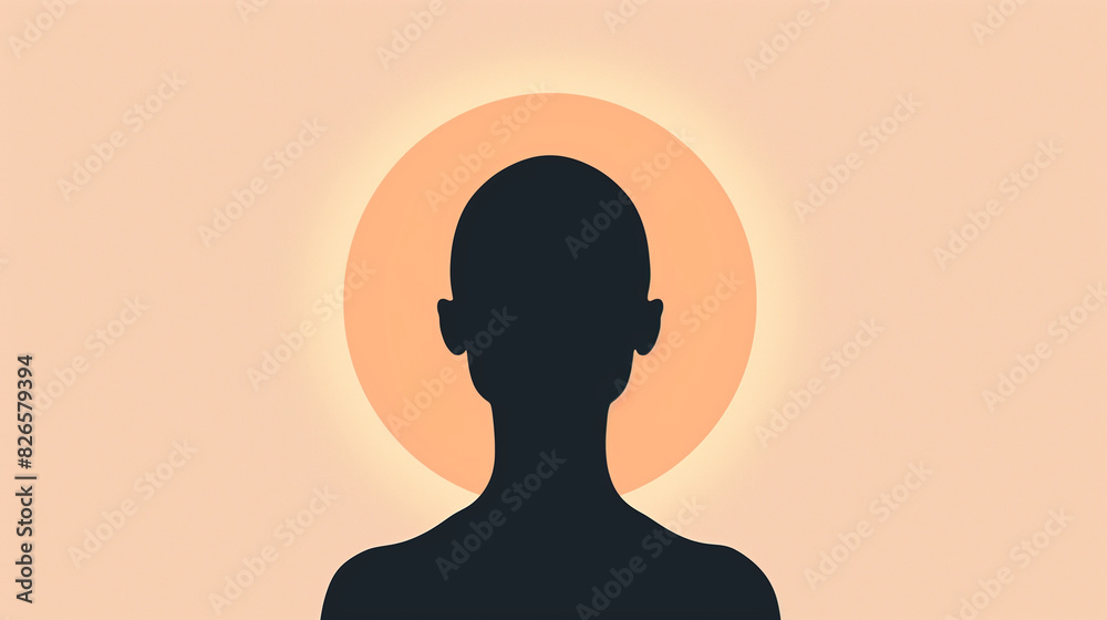 A minimal flat black silhouette illustration of a head shape looking forward, shot from behind, with a light peach and yellow gradient background.
