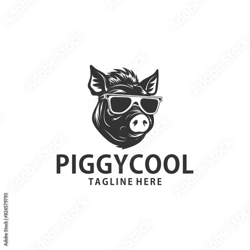 Piggy cool logo vector illustration