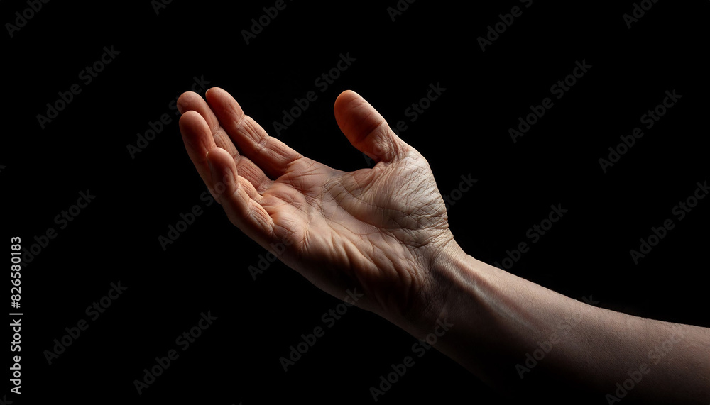 hand reaching upwards on dark background, palm open, evoking curiosity and a sense of seeking. hand reaching upwards on dark background, palm open, evoking curiosity and a sense of seeking.