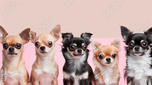 featuring a collage of small dog breeds like Chihuahuas and Pomeranians against a pastel pink background, highlighting their tiny features and lively expressions, Pets, Animal, Cut