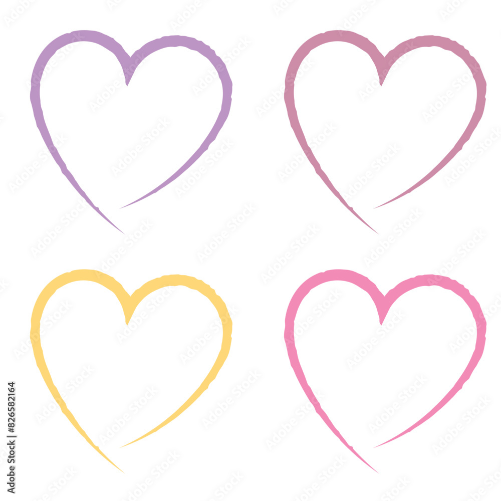 Hand painted heart outline, transparent design element doodle.  isolated on white background. EPS 10/AI