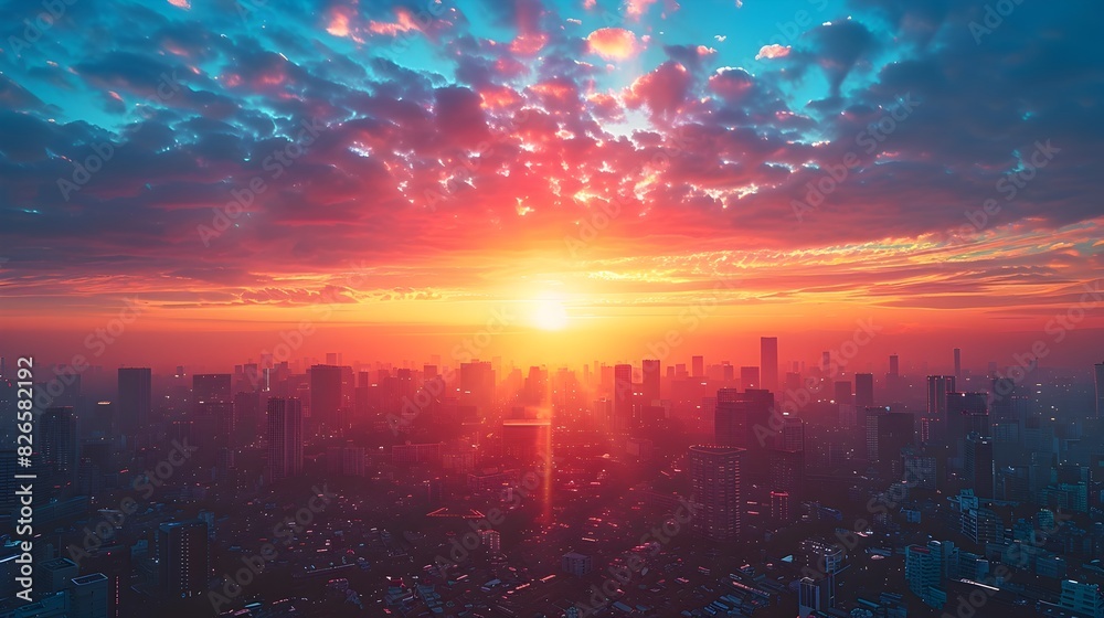 Vibrant Sunrise Over Captivating Cityscape Embracing the Energy of New Beginnings