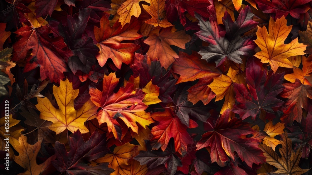 A close-up perspective of a cluster of oak leaves, their colors ranging from fiery red to mellow yellow, gently fluttering in the breeze, creating a mesmerizing dance of autumn foliage. A close-up perspective of a cluster of oak leaves, their colors ranging from fiery red to mellow yellow, gently fluttering in the breeze, creating a mesmerizing dance of autumn foliage.