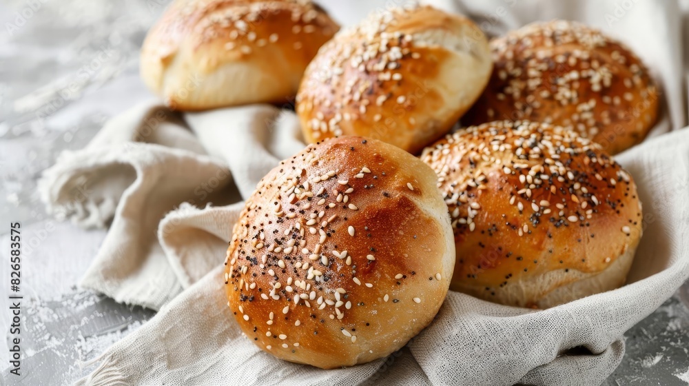 delicious buns on linen napkin and grey concrete background food photography delicious buns on linen napkin and grey concrete background food photography