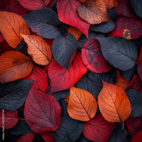 A close up of a leaf with a black and orange color pattern