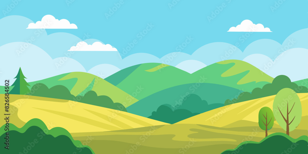 Obraz premium Vector illustration of a summer landscape with natural scene gradient hills, abstract background suitable for wallpaper, banner, and greeting card