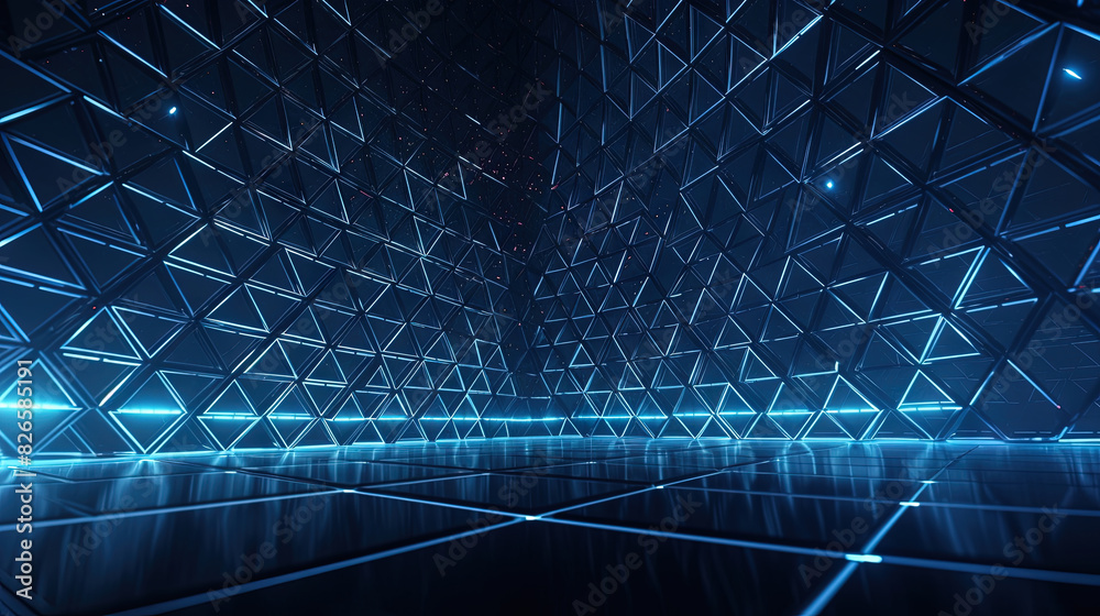 Fototapeta premium Abstract background with structure of neon triangles and technology style.