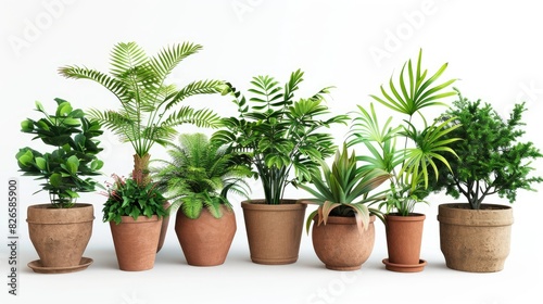 Potted plants set against a white backdrop