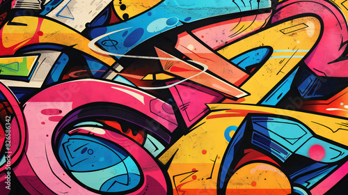 Funky chaotic graffiti bold and multi colored geometric shapes background