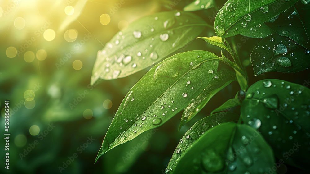 Fototapeta premium A leafy green tree with a bright sun shining on it