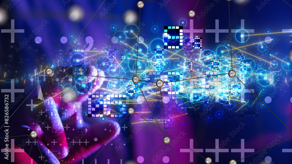 Fototapeta premium Neural network 3D illustration. Big data and cybersecurity