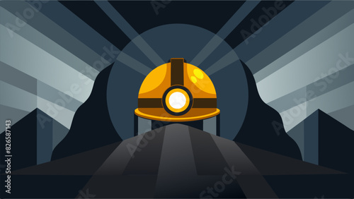 The glimmering reflection of a coal miners headlamp on the glistening walls as they work tirelessly to extract coal from the earth.. Vector illustration