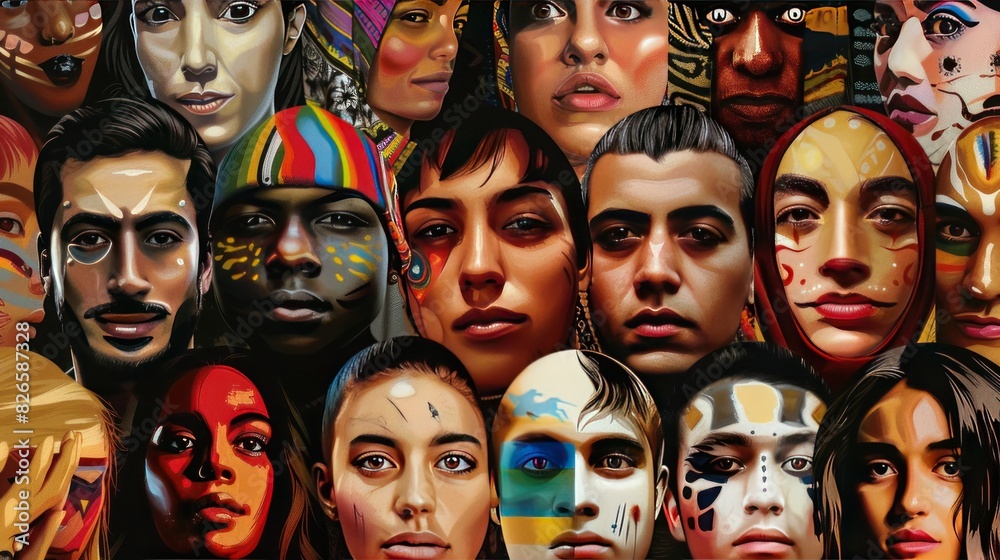 Collage from Different people. Illustration of a People collage, composite with faces and expressions of different people and ethnicities from the world, cultural diversity. People pattern.	
