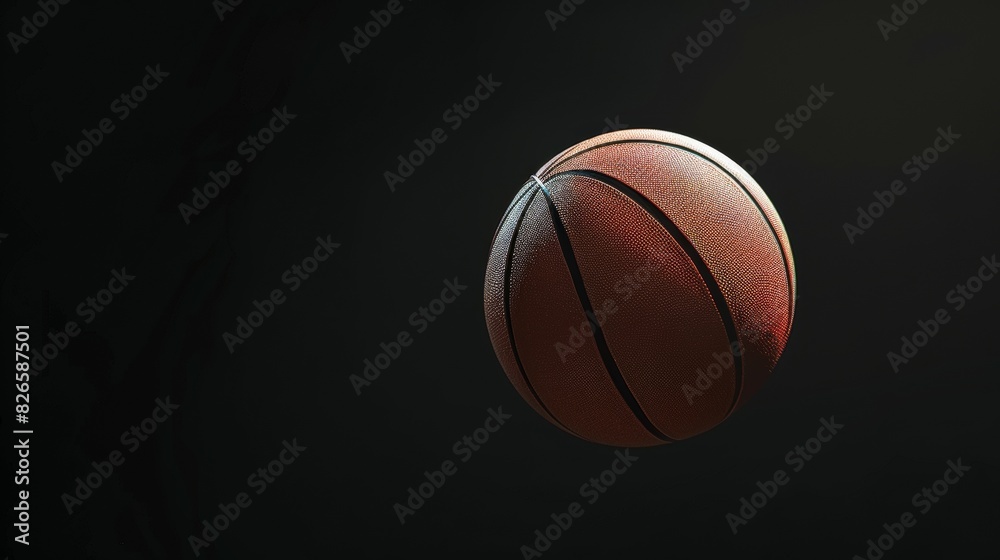 Fototapeta premium Dramatic close-up of a textured basketball against a dark background, highlighting the intensity of the sport. Generative Ai