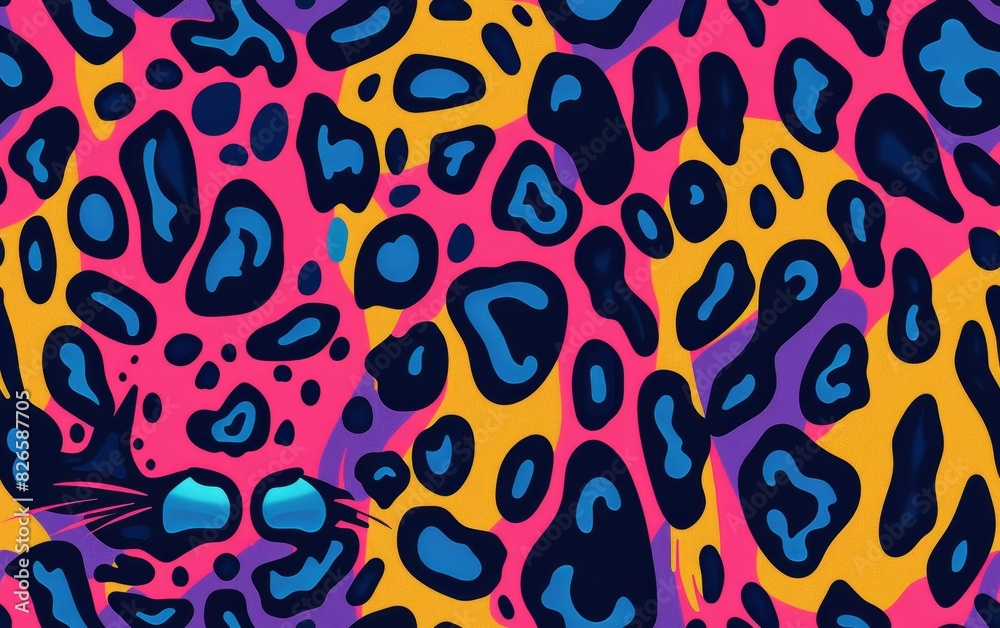 Colorful abstract leopard print with vivid neon hues of pink, orange, and blue. Colorful abstract leopard print with vivid neon hues of pink, orange, and blue.