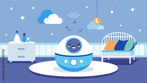 As the babys cries echoed through the house a smart white noise machine in the nursery played a selection of calming sounds to help the baby fall back. Vector illustration
