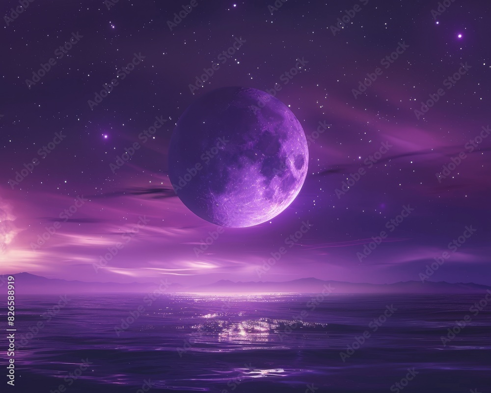 Elevate your campaign with an artistic representation of a low-angle view of the enchanting purple night Let stars and moonlight create a serene glow that lures viewers in