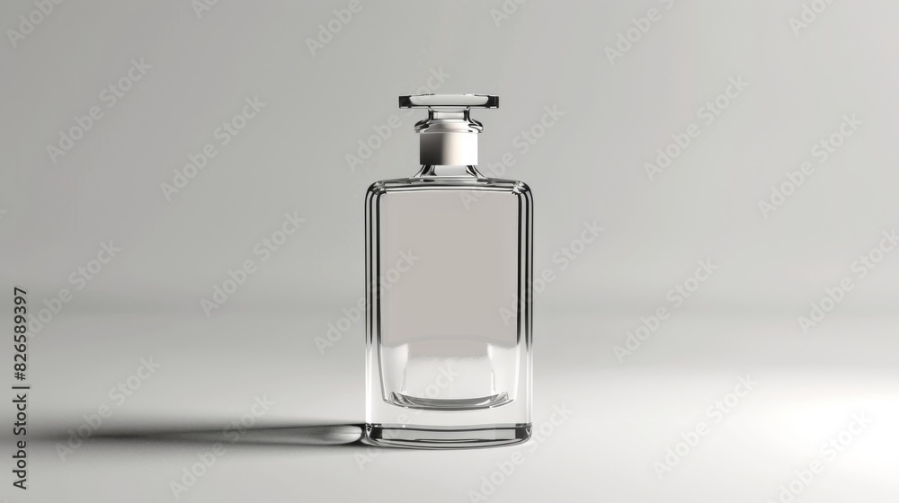 A blank mockup of a glass perfume bottle, clear with no images or text, for custom fragrance branding A blank mockup of a glass perfume bottle, clear with no images or text, for custom fragrance branding