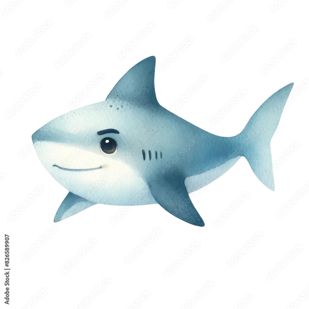 A cute cartoon shark with a friendly smile.