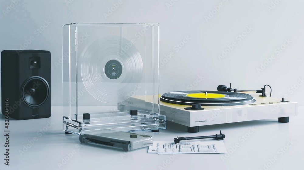 Obraz premium A clear vinyl record player sat on top of the table generated by AI