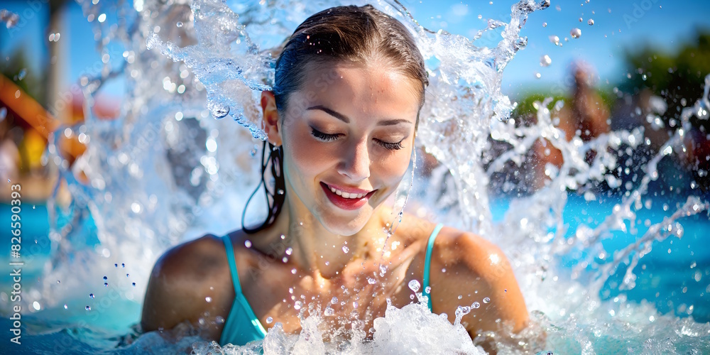 Young Woman Enjoying Sunshine and Splashes Young Woman Enjoying Sunshine and Splashes