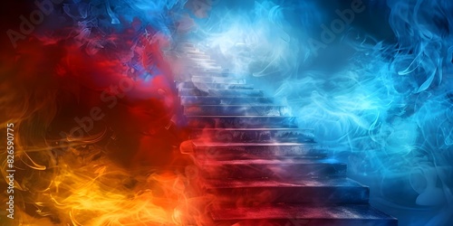 Watercolor painting of staircase fading into morning fog symbolizing career ambitions. Concept Art & Creativity, Career & Ambitions, Watercolor Painting, Stairs & Fog, Symbolism photo