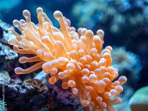 Intricate Coral Polyps Extending Tentacles to Feed in Vibrant Marine Ecosystem