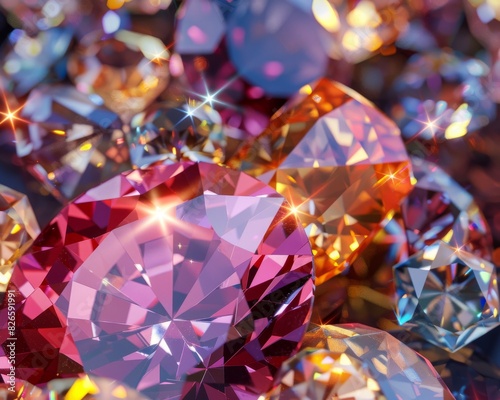 Pink, yellow and blue gemstones background photo
